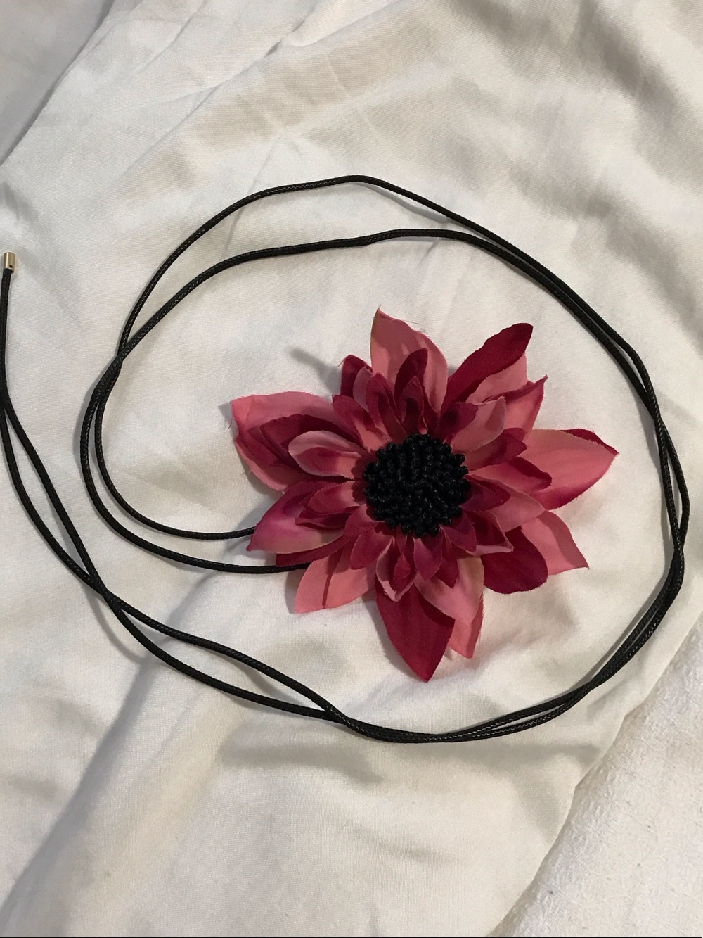 Zara Pink Fabric Flower Belt with Black Cord